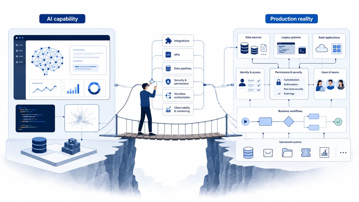An engineer bridging the gap between AI capability and production reality: integrations, data pipelines, security, permissions and business workflows