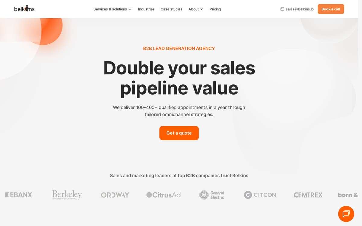 The Belkins homepage, presenting its appointment-setting and outbound services.