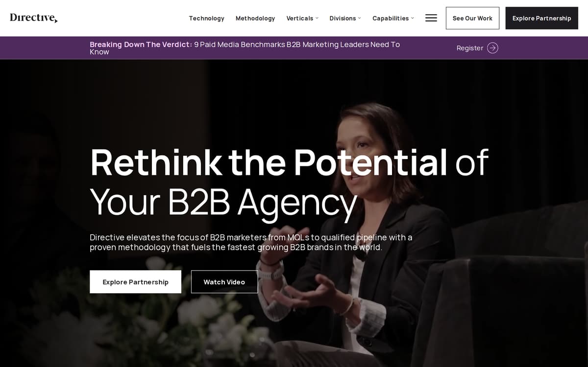 The Directive homepage, presenting its performance marketing services for tech companies.