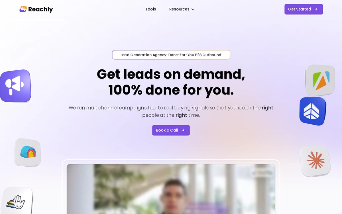 The Reachly homepage, describing its outbound services for B2B companies.