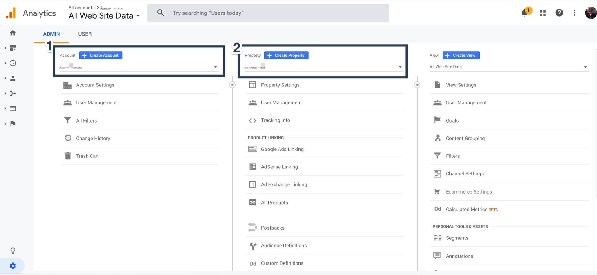 google-analytics-account-vs-property