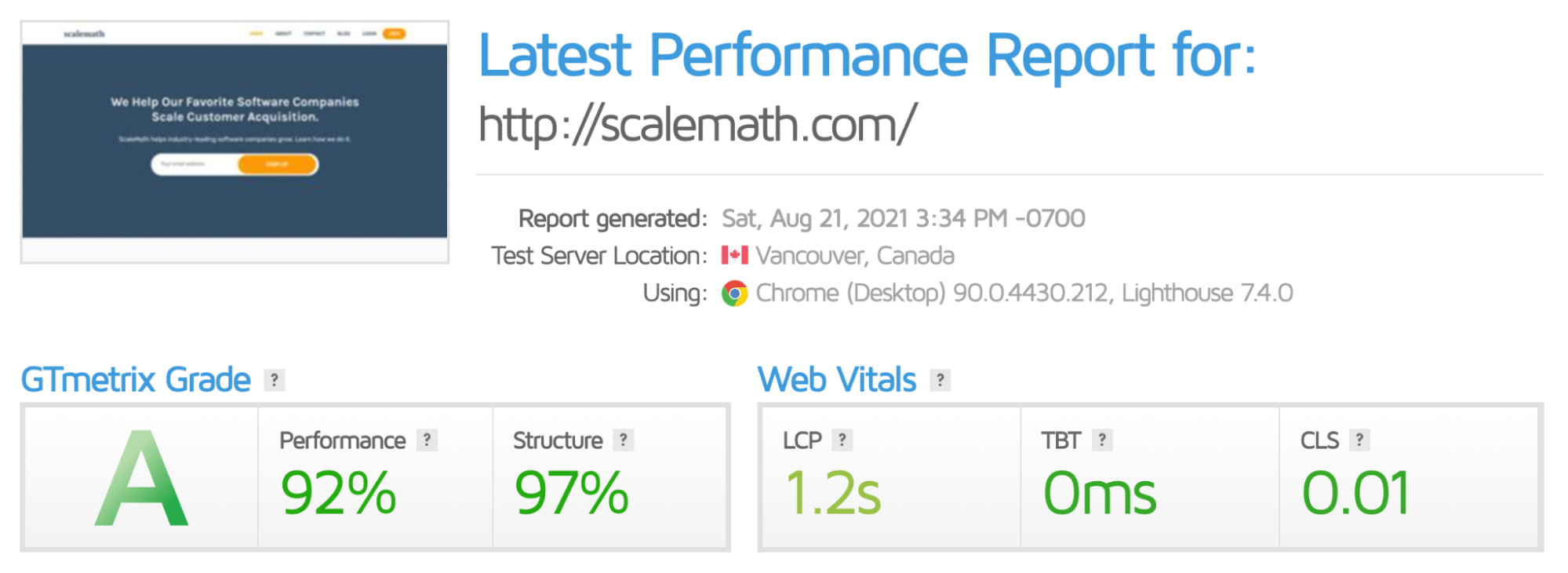 gtmetrix core web vitals check