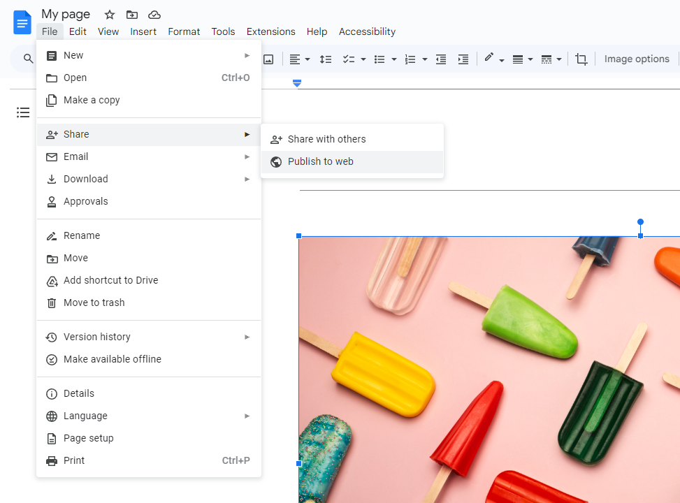 publish google doc to web