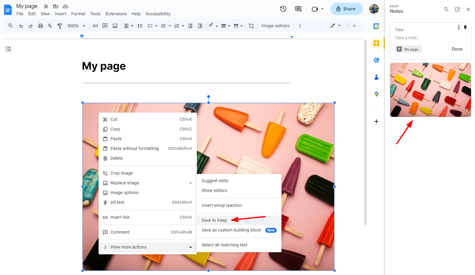 save g doc image to google keep