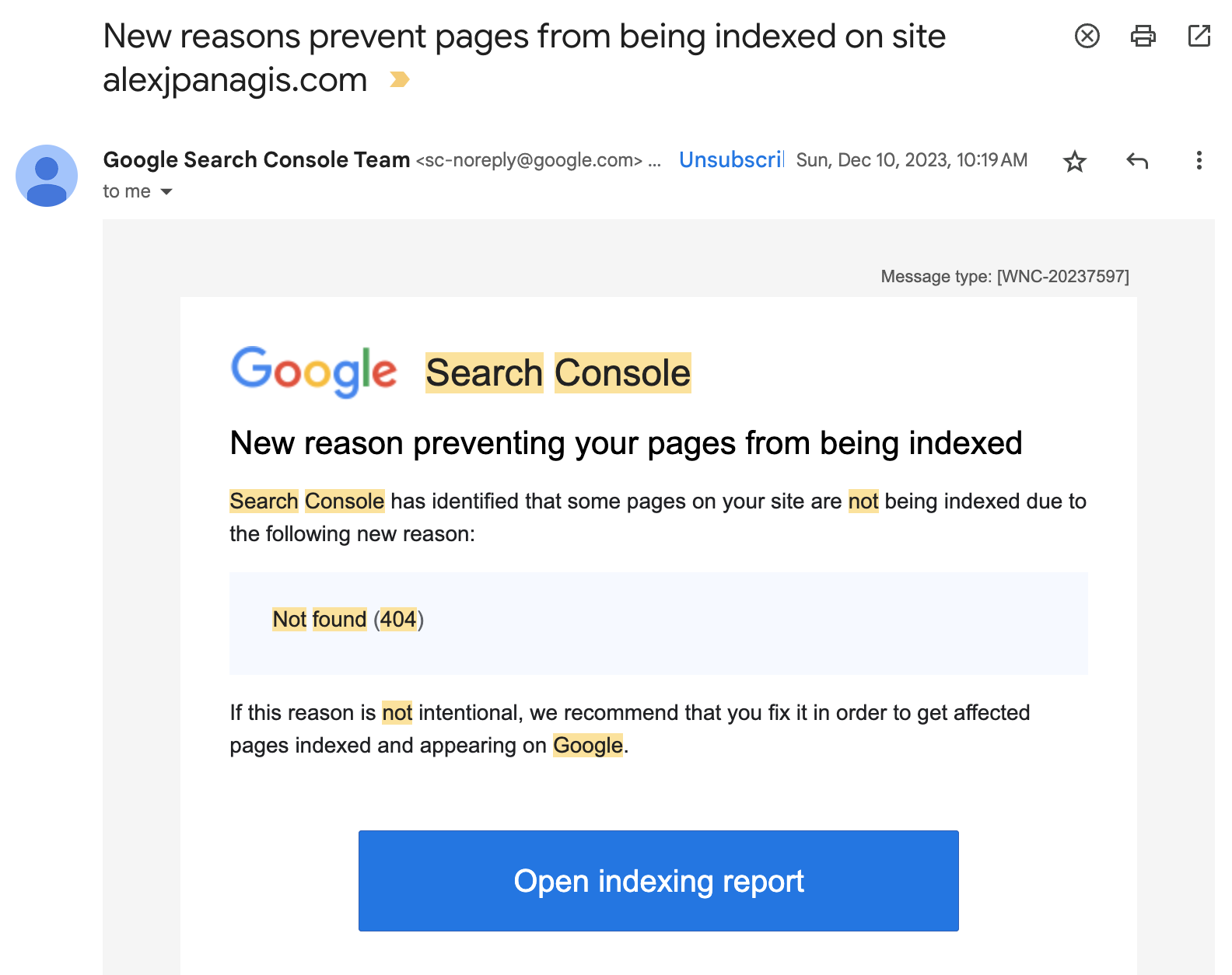 google search console 404