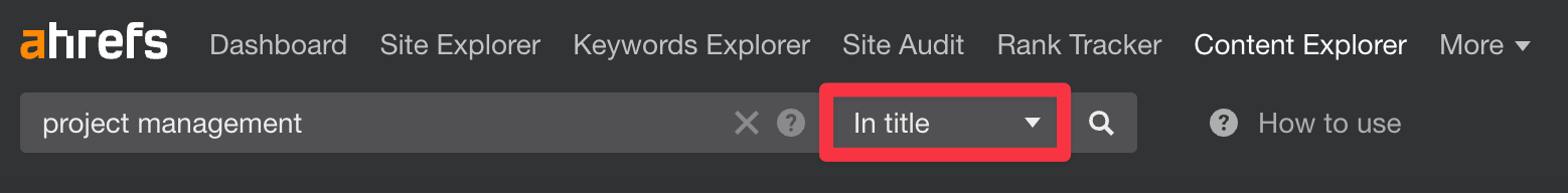 content explorer search type set to in title
