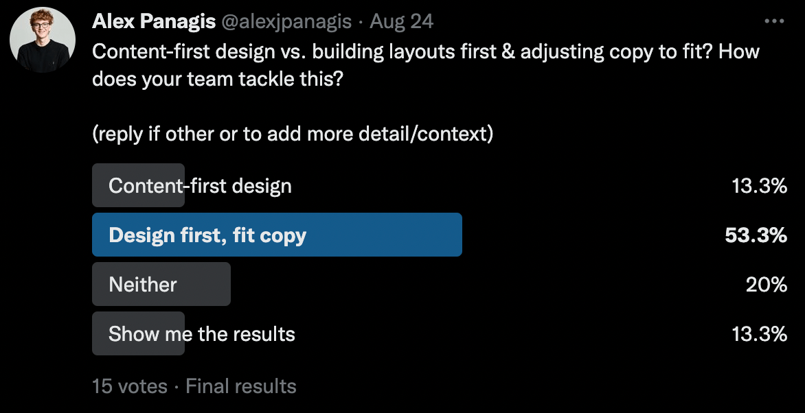 content-first or design-first twitter poll