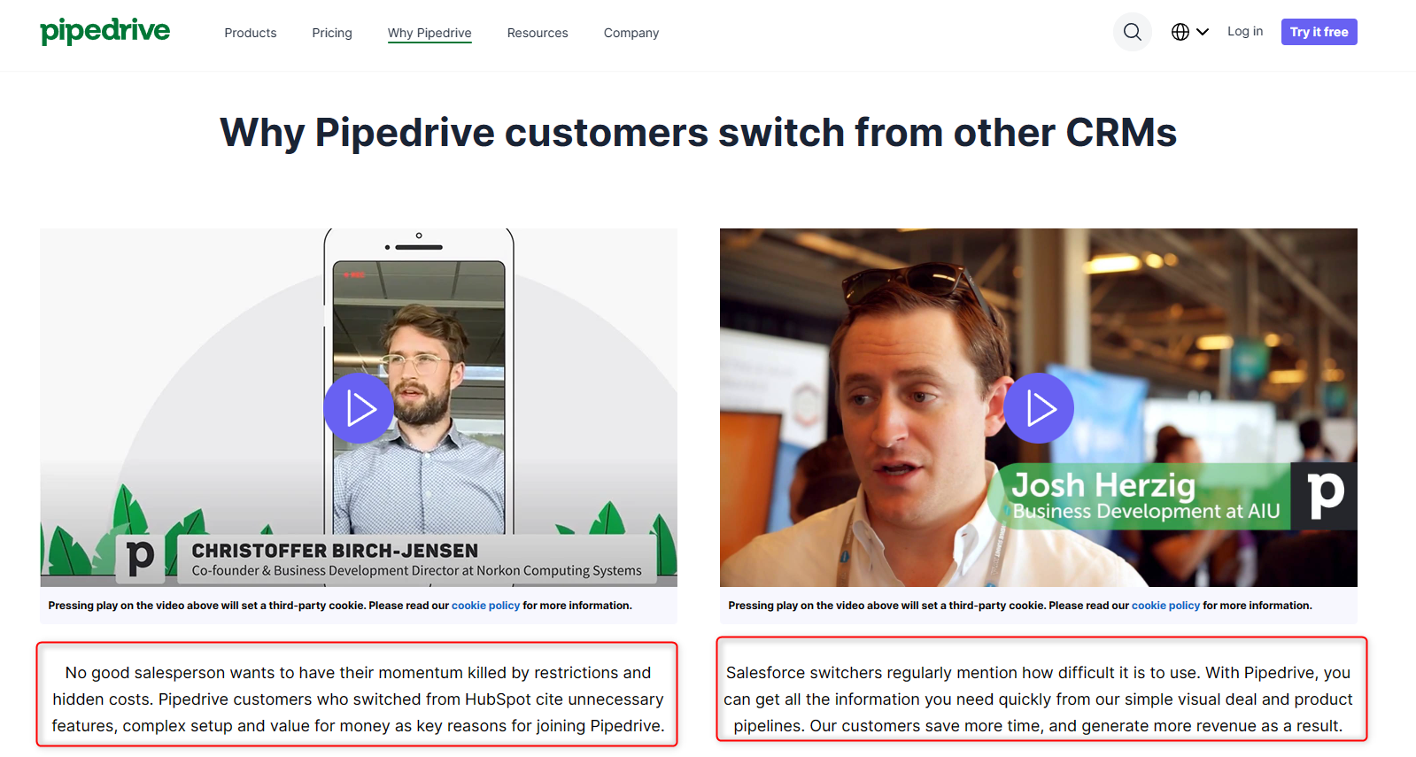 pipedrive competitor alternative page